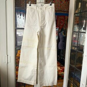 Antique mid century white cotton military sailor bell pants button fly waist 26